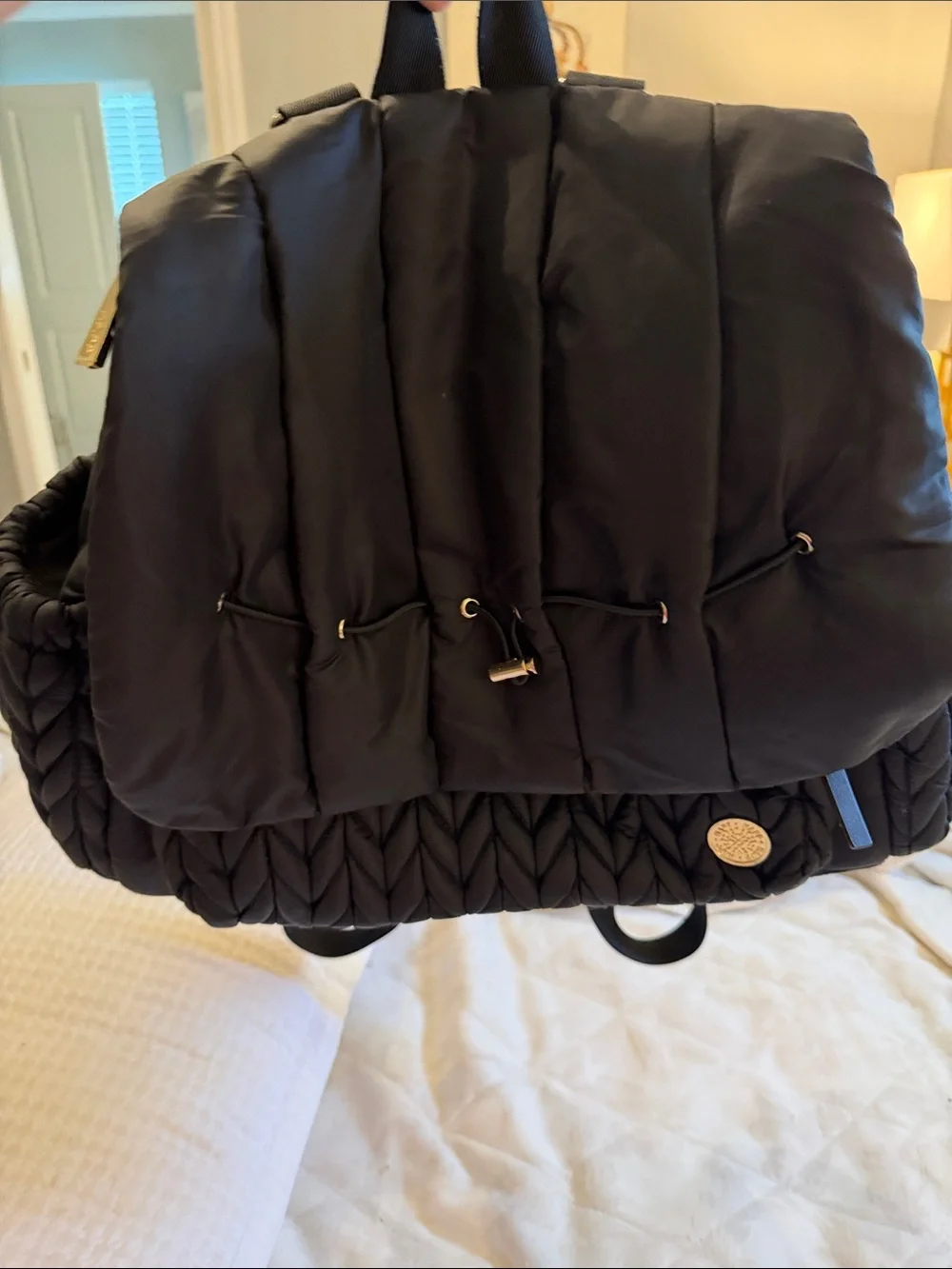 Quilted Black Puffer Backpack